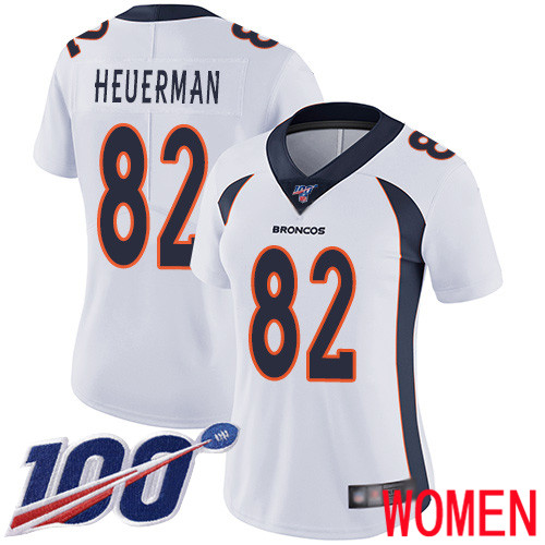Women Denver Broncos #82 Jeff Heuerman White Vapor Untouchable Limited Player 100th Season Football NFL Jersey->women nfl jersey->Women Jersey
